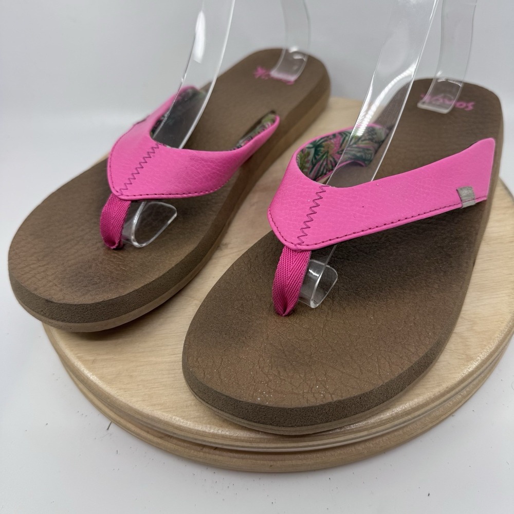 Sanuk Yoga Mat Flip Flops Womens 9 Bright Pink Comfort Beach Casual Sandals